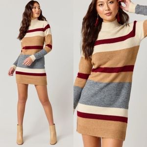 Francesca's Studio 19 Bailey Striped Sweater Mini Dress Neutral Sz M